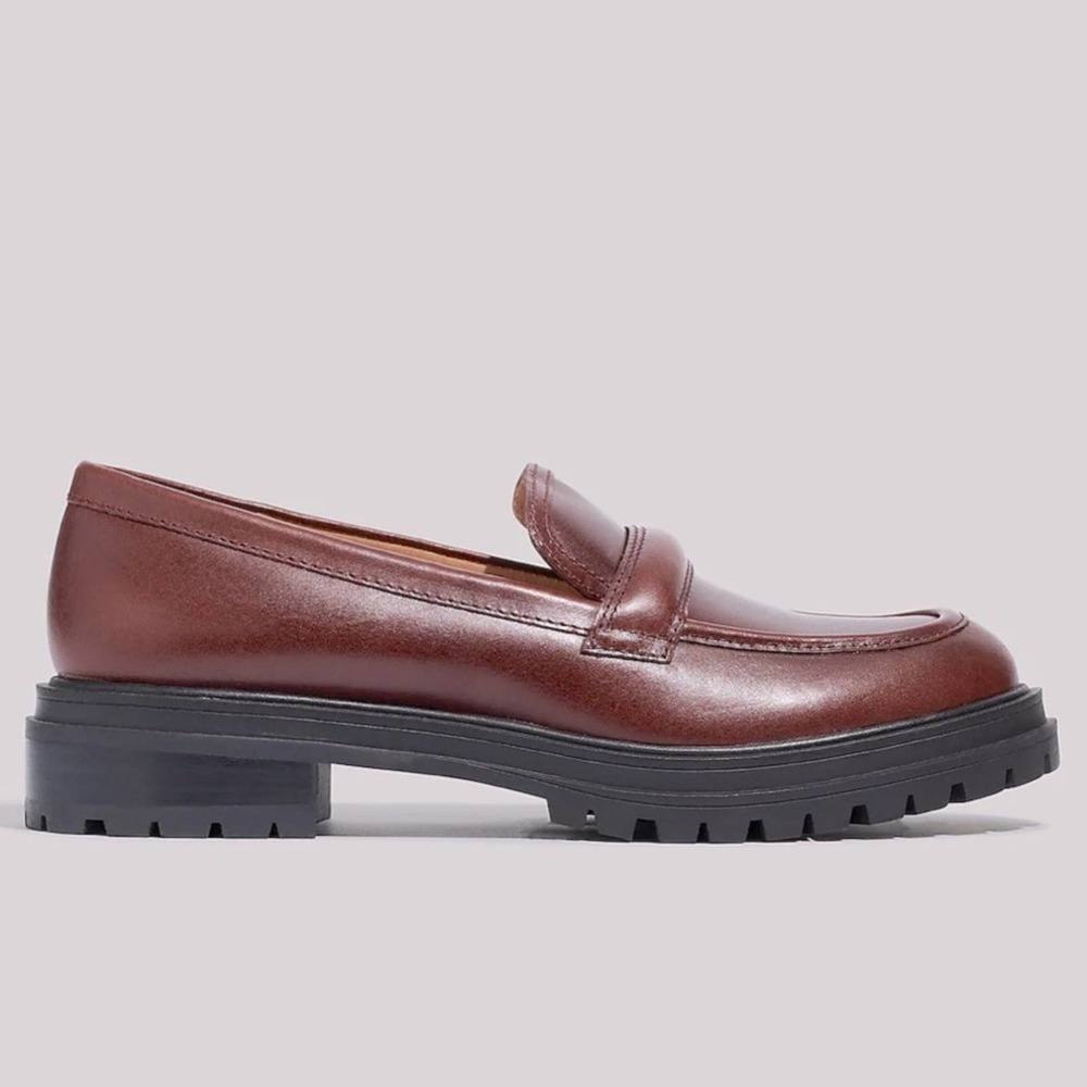 Madewell Burgundy Leather Lug Sole Penny Loafers - Picture 2 of 8
